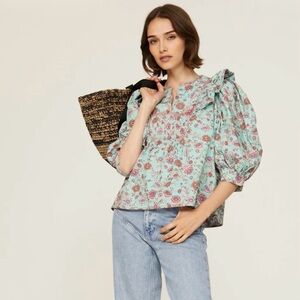 Sea New York Floral Blouse in Mint and Pink